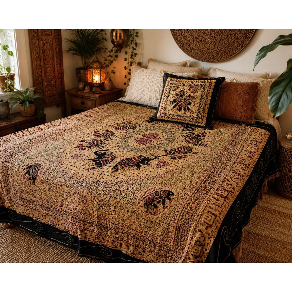 Elephant Tapestry & Matching Pillow Cover Set Boho Wall Hanging Bedspread